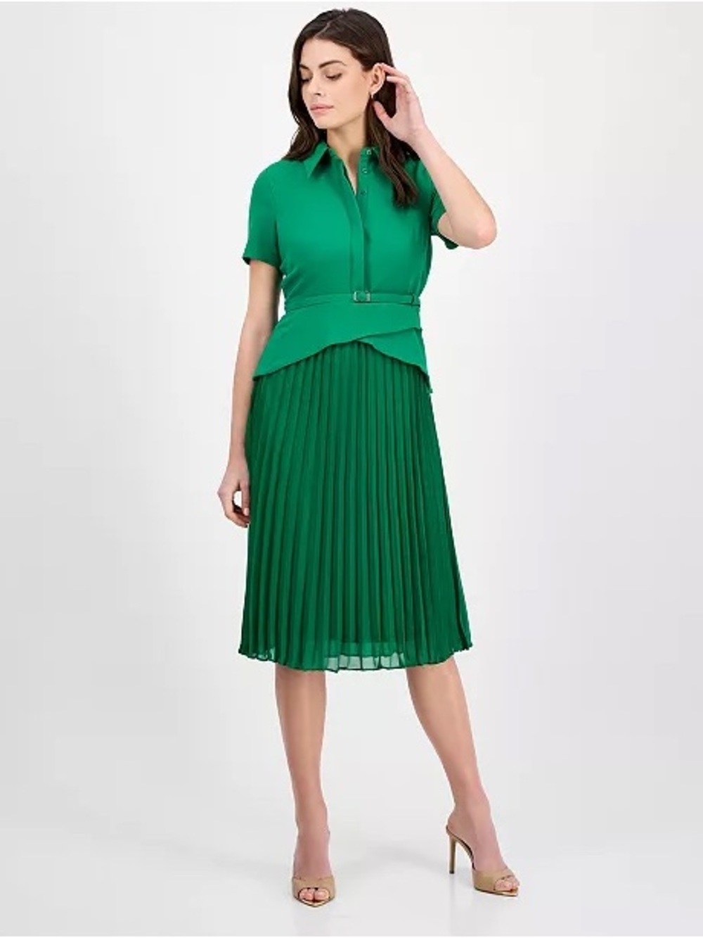 Julia jordan Green Mixed-Media Collared Midi Dress NWT